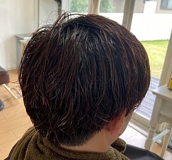 今年の4月にチェリーピンクにし、2ヶ月後。ウェットでわかりにくいですがしっかりピンクが残っています、ここからカラーチェンジ→ブルーブラックに