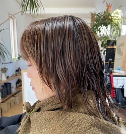 希望はアンティークなウルフパーマ、パーマとカラーによる印象の違いを。画像はカットのみのパーマ前